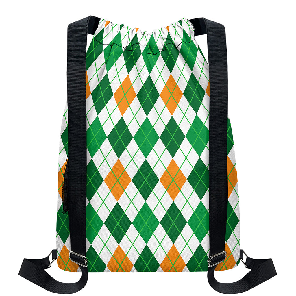 St Patrick's Day Argyle Pattern Print Drawstring Backpack