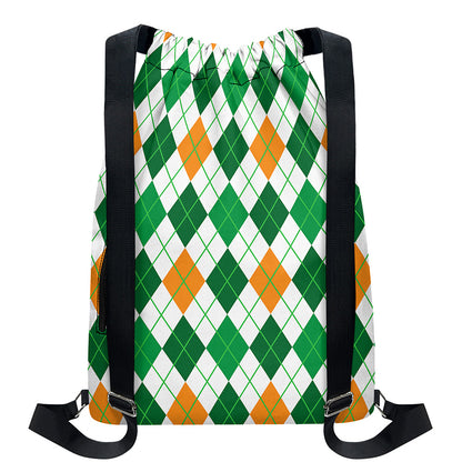 St Patrick's Day Argyle Pattern Print Drawstring Backpack