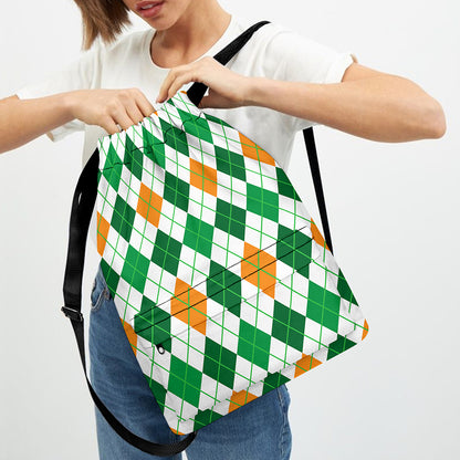 St Patrick's Day Argyle Pattern Print Drawstring Backpack