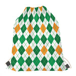St Patrick's Day Argyle Pattern Print Drawstring Bag