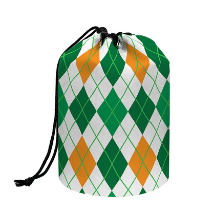 St Patrick's Day Argyle Pattern Print Drawstring Makeup Bag