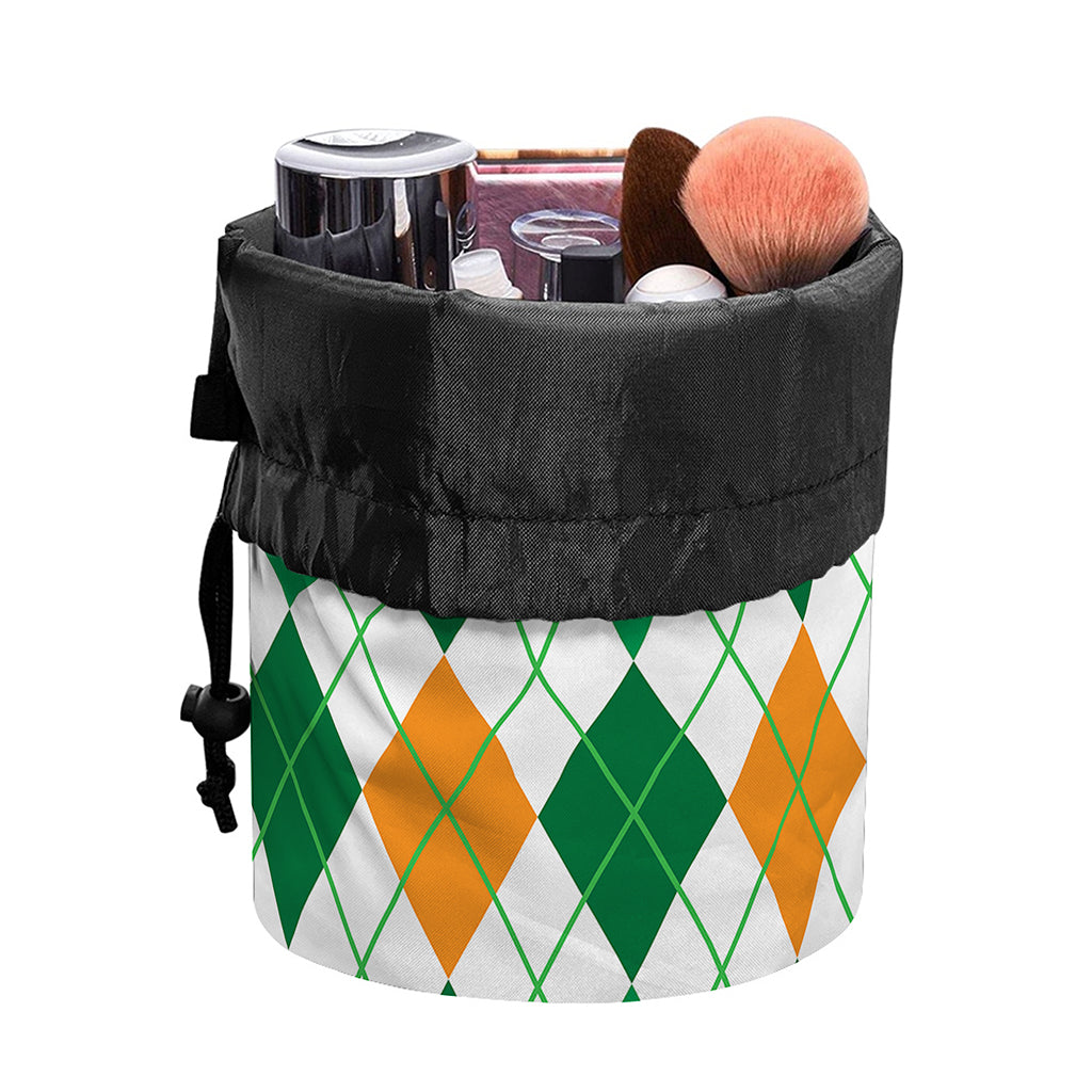 St Patrick's Day Argyle Pattern Print Drawstring Makeup Bag