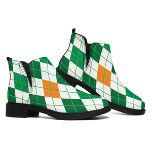 St Patrick's Day Argyle Pattern Print Flat Ankle Boots