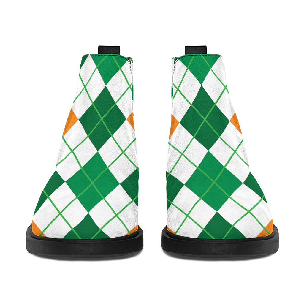 St Patrick's Day Argyle Pattern Print Flat Ankle Boots