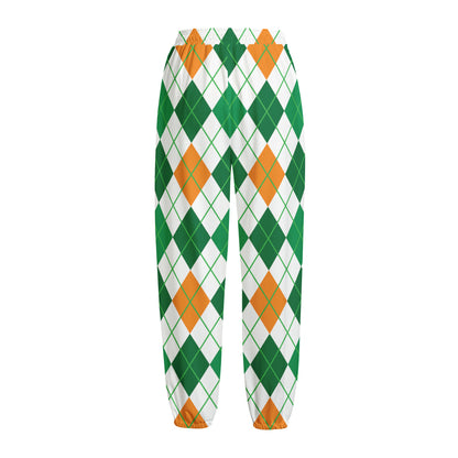 St Patrick's Day Argyle Pattern Print Fleece Lined Knit Pants
