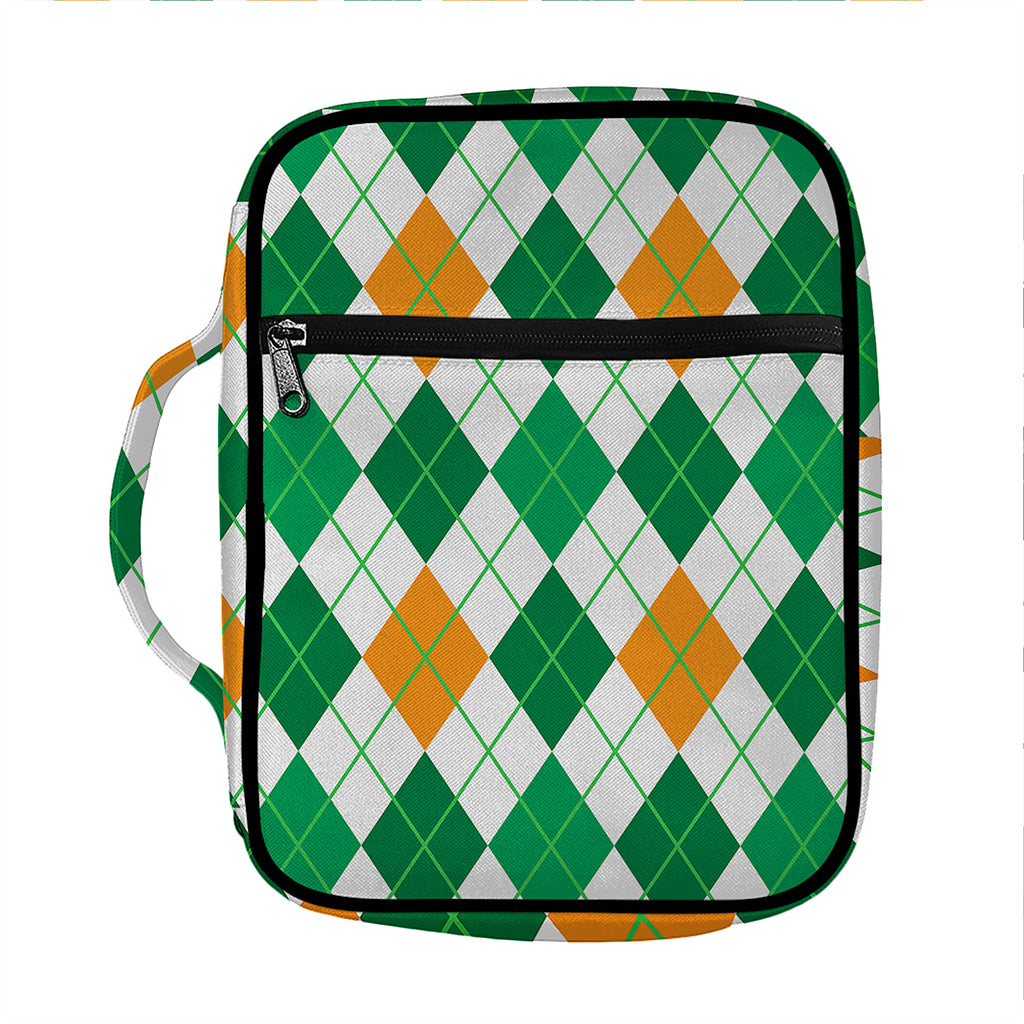 St Patrick's Day Argyle Pattern Print Front Pocket Bible Bag