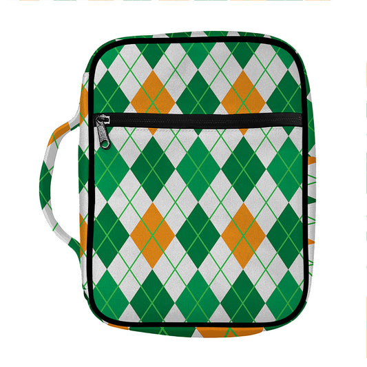 St Patrick's Day Argyle Pattern Print Front Pocket Bible Bag