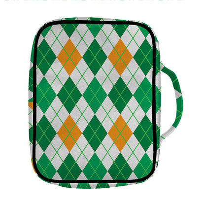 St Patrick's Day Argyle Pattern Print Front Pocket Bible Bag