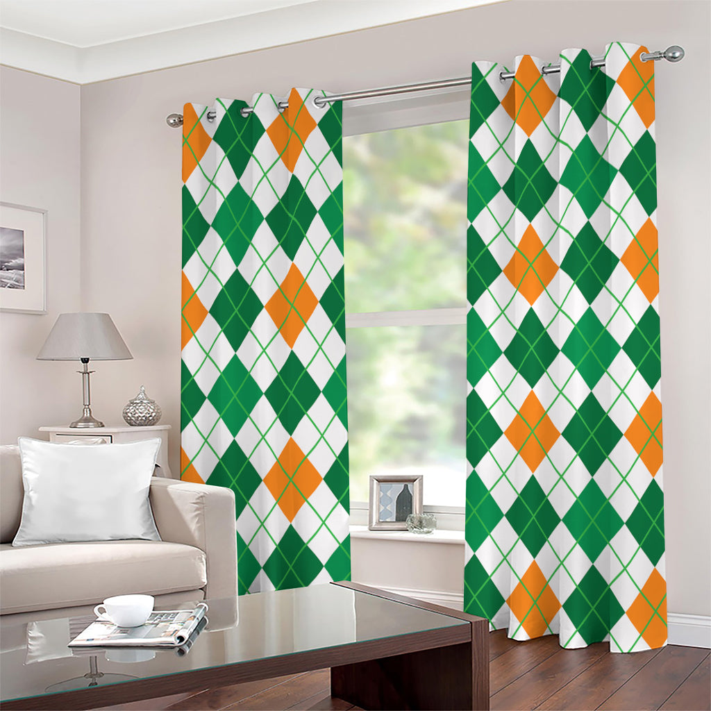 St Patrick's Day Argyle Pattern Print Grommet Curtains