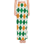 St Patrick's Day Argyle Pattern Print High Slit Maxi Skirt
