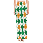 St Patrick's Day Argyle Pattern Print High Slit Maxi Skirt