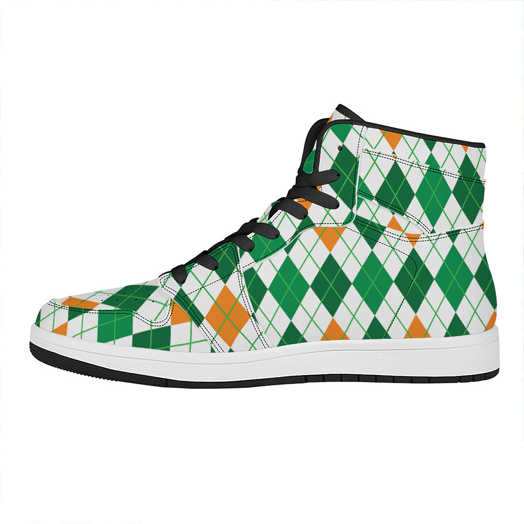 St Patrick's Day Argyle Pattern Print High Top Leather Sneakers