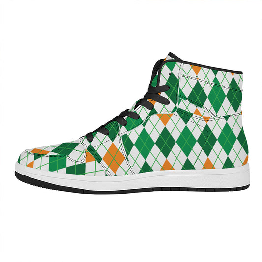 St Patrick's Day Argyle Pattern Print High Top Leather Sneakers