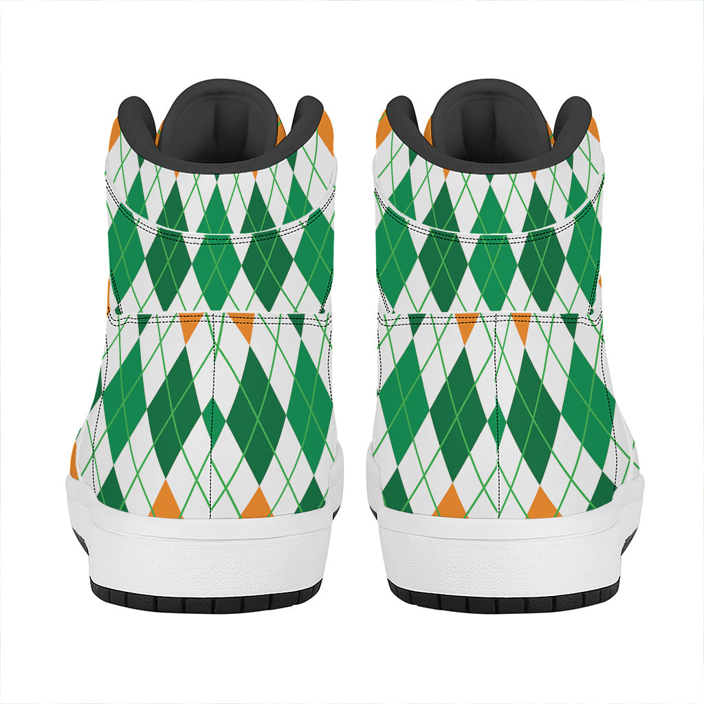 St Patrick's Day Argyle Pattern Print High Top Leather Sneakers