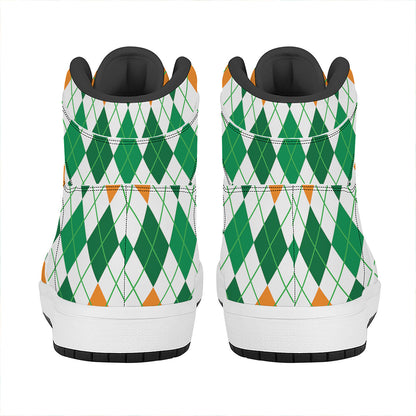 St Patrick's Day Argyle Pattern Print High Top Leather Sneakers