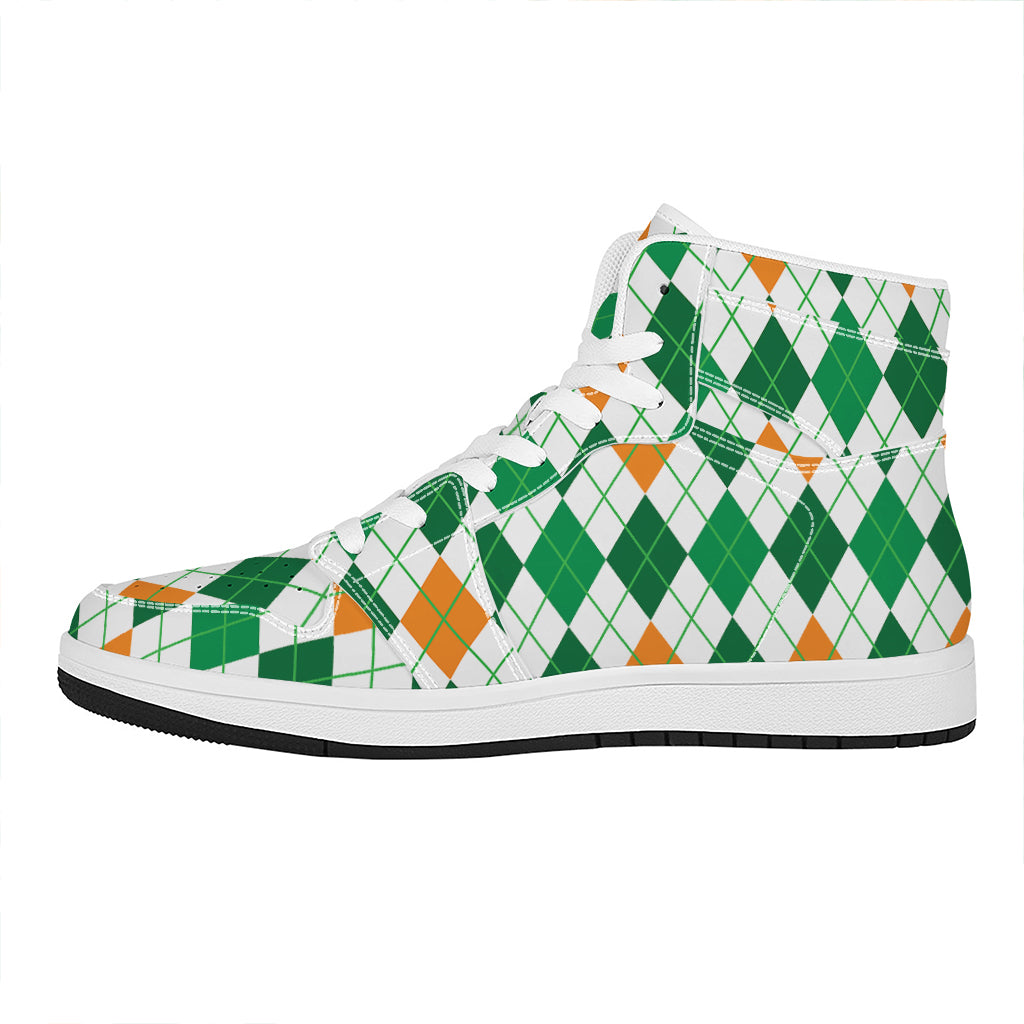 St Patrick's Day Argyle Pattern Print High Top Leather Sneakers