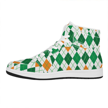 St Patrick's Day Argyle Pattern Print High Top Leather Sneakers