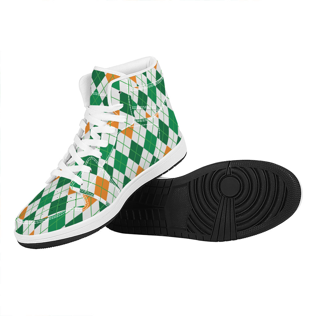 St Patrick's Day Argyle Pattern Print High Top Leather Sneakers