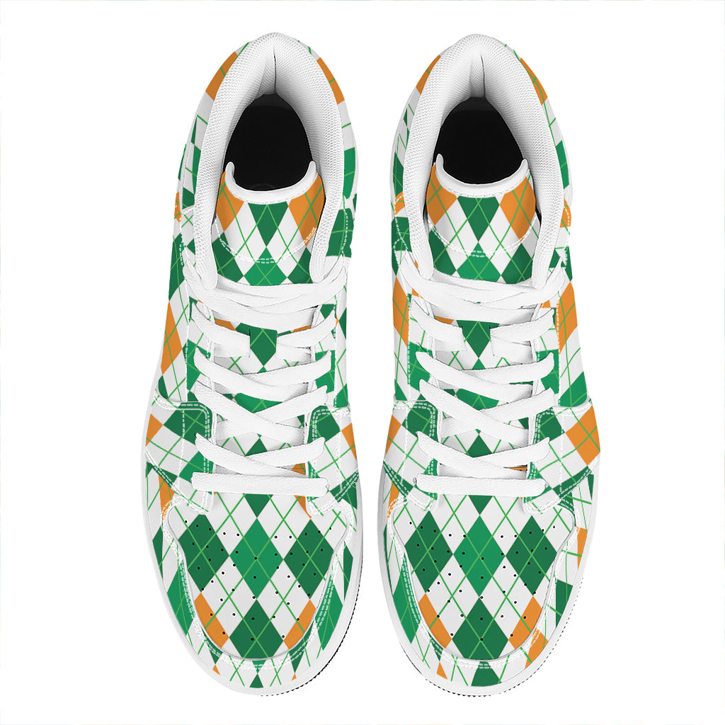 St Patrick's Day Argyle Pattern Print High Top Leather Sneakers