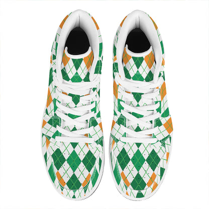 St Patrick's Day Argyle Pattern Print High Top Leather Sneakers