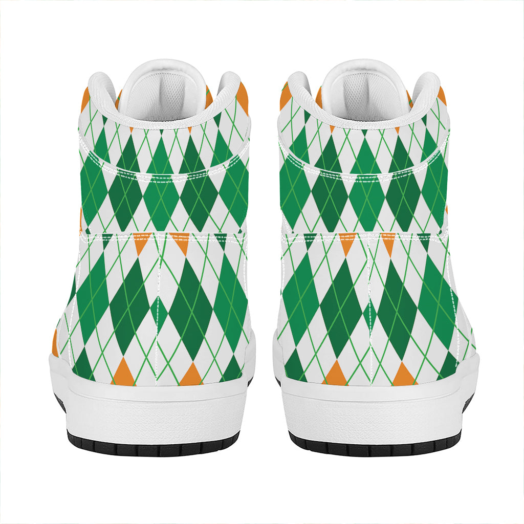 St Patrick's Day Argyle Pattern Print High Top Leather Sneakers