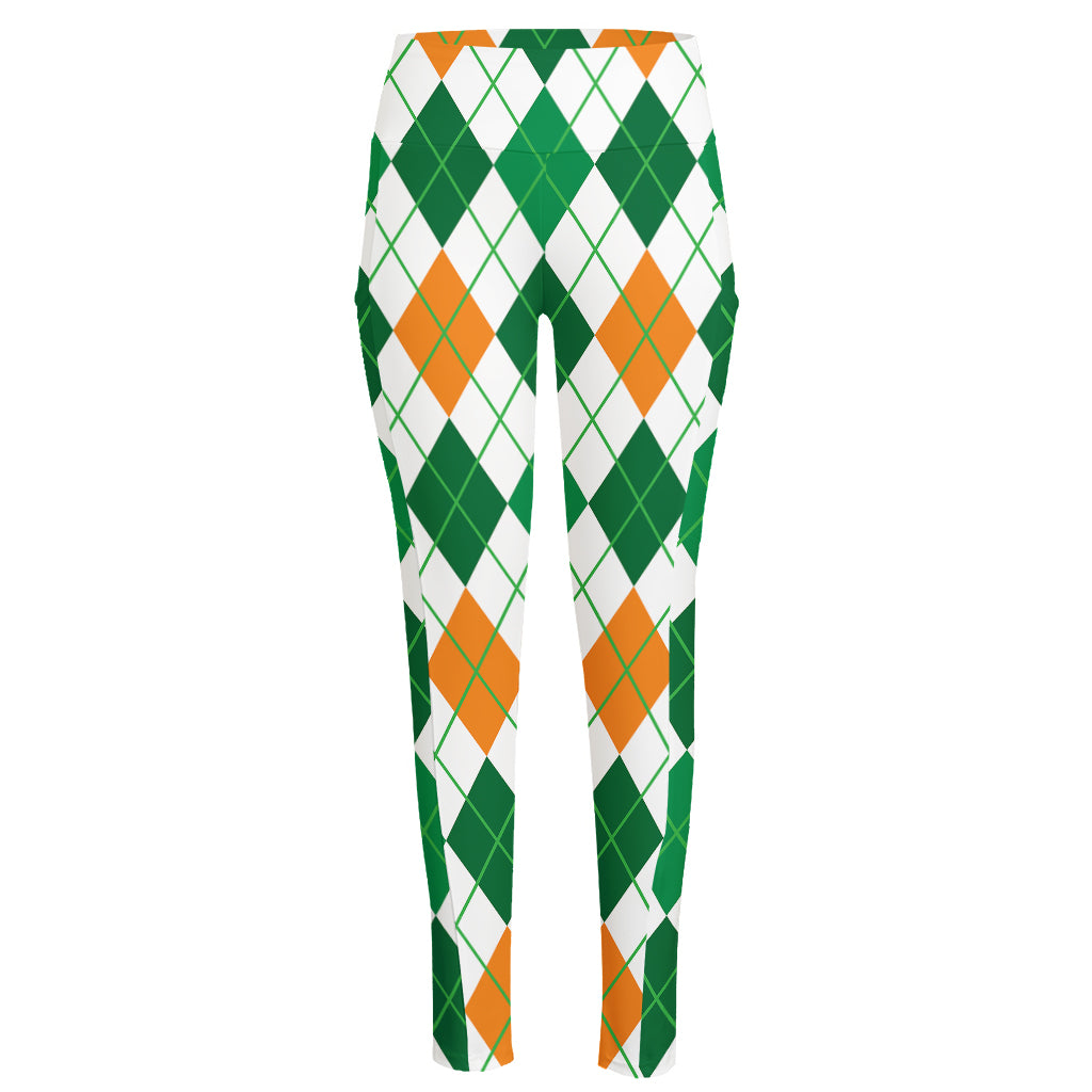 St Patrick's Day Argyle Pattern Print High-Waisted Pocket Leggings