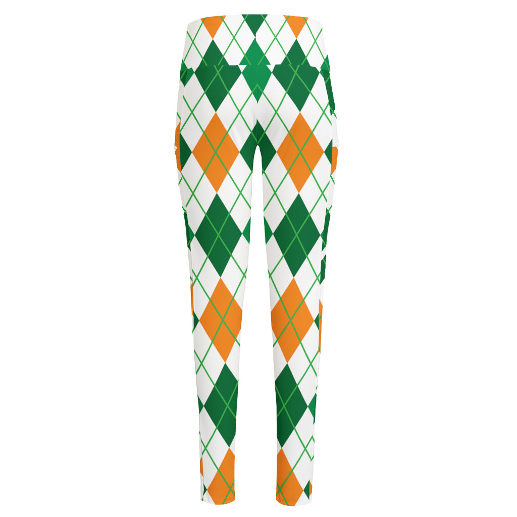 St Patrick's Day Argyle Pattern Print High-Waisted Pocket Leggings