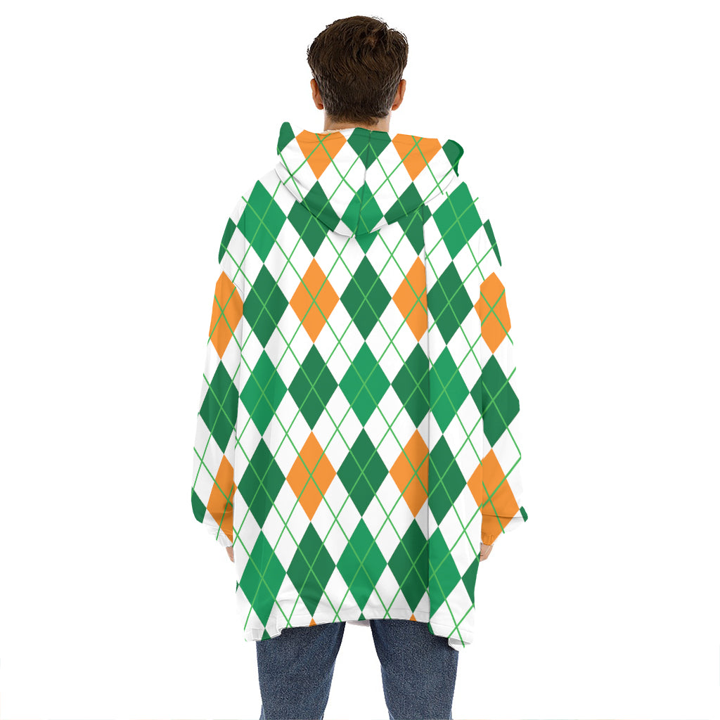 St Patrick's Day Argyle Pattern Print Hoodie Blanket