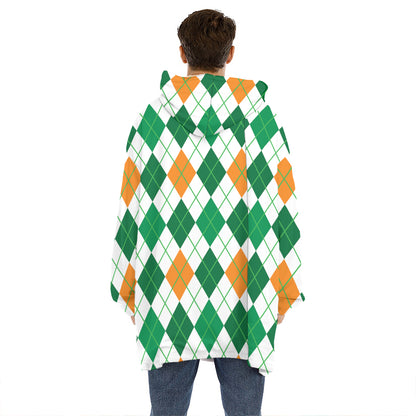 St Patrick's Day Argyle Pattern Print Hoodie Blanket