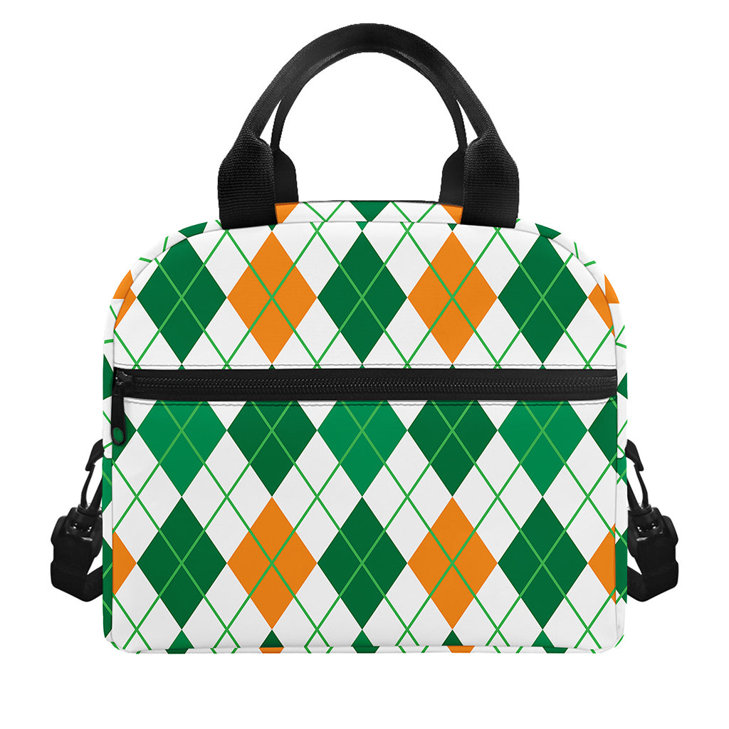 St Patrick's Day Argyle Pattern Print Insulated Lunch Bag