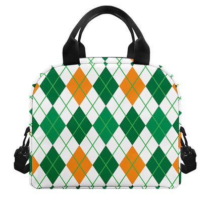 St Patrick's Day Argyle Pattern Print Insulated Lunch Bag