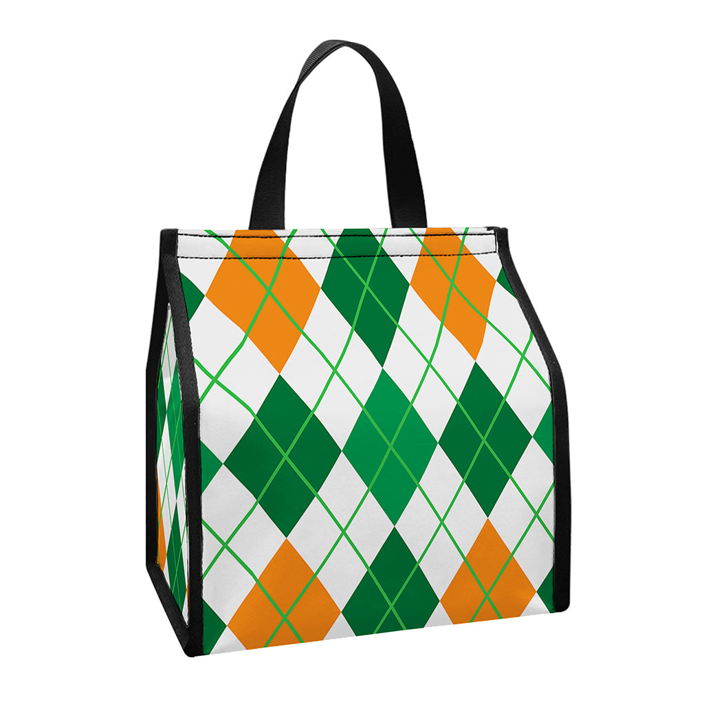 St Patrick's Day Argyle Pattern Print Insulated Lunch Tote