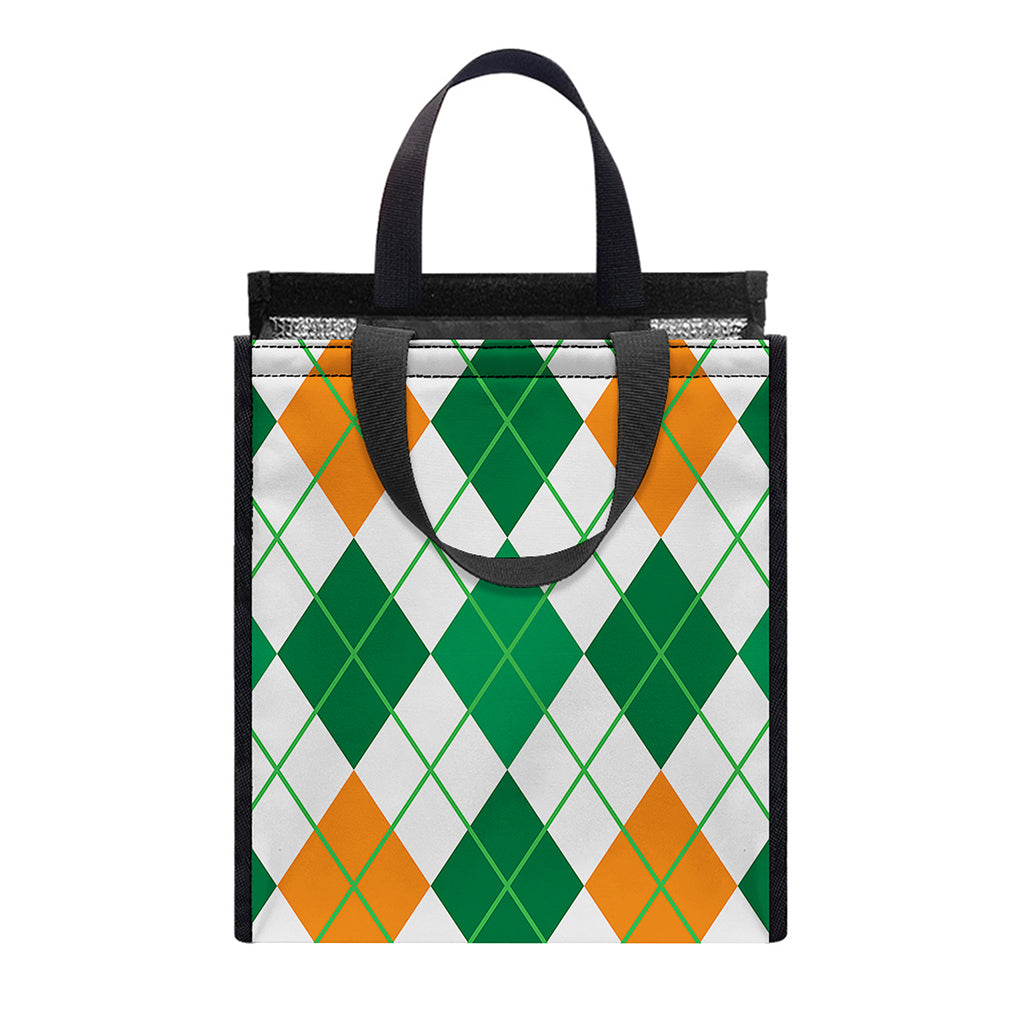 St Patrick's Day Argyle Pattern Print Insulated Lunch Tote