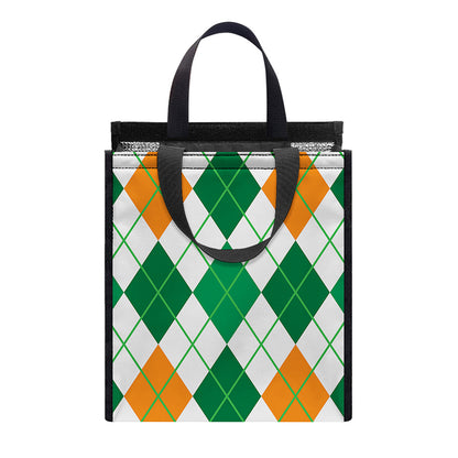 St Patrick's Day Argyle Pattern Print Insulated Lunch Tote