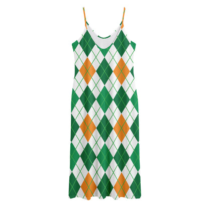 St Patrick's Day Argyle Pattern Print Jersey Midi Cami Dress