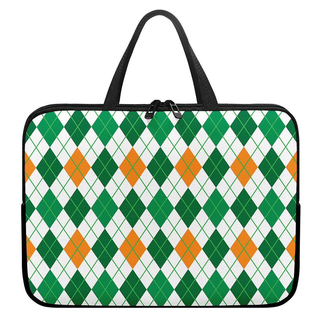 St Patrick's Day Argyle Pattern Print Laptop Sleeve With Handle