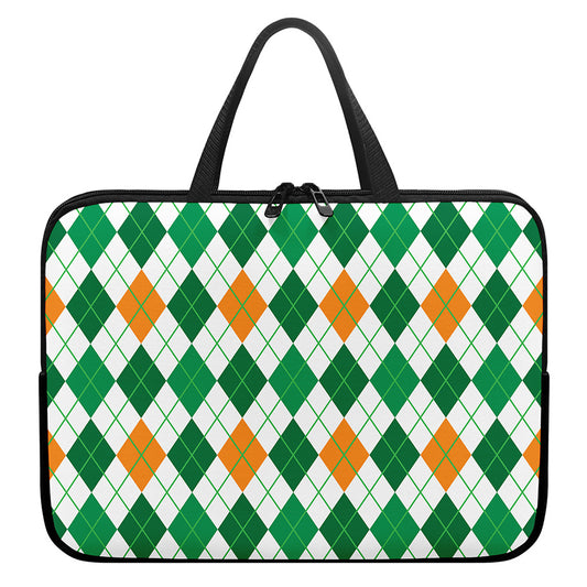 St Patrick's Day Argyle Pattern Print Laptop Sleeve With Handle