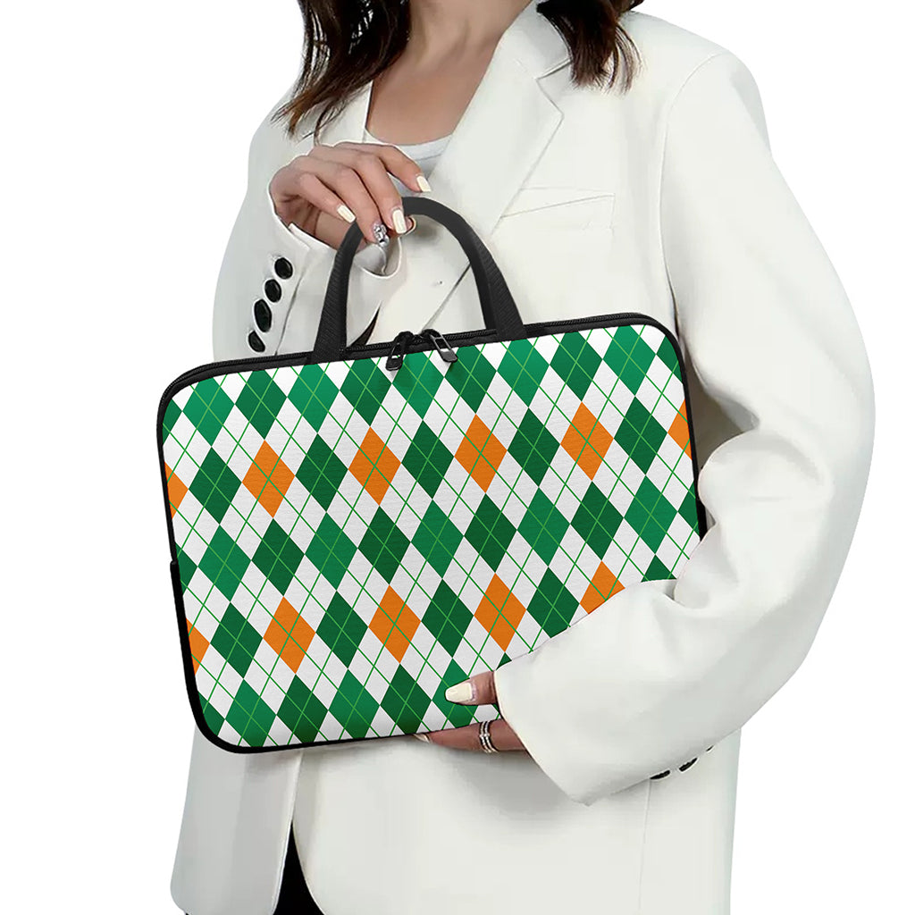 St Patrick's Day Argyle Pattern Print Laptop Sleeve With Handle