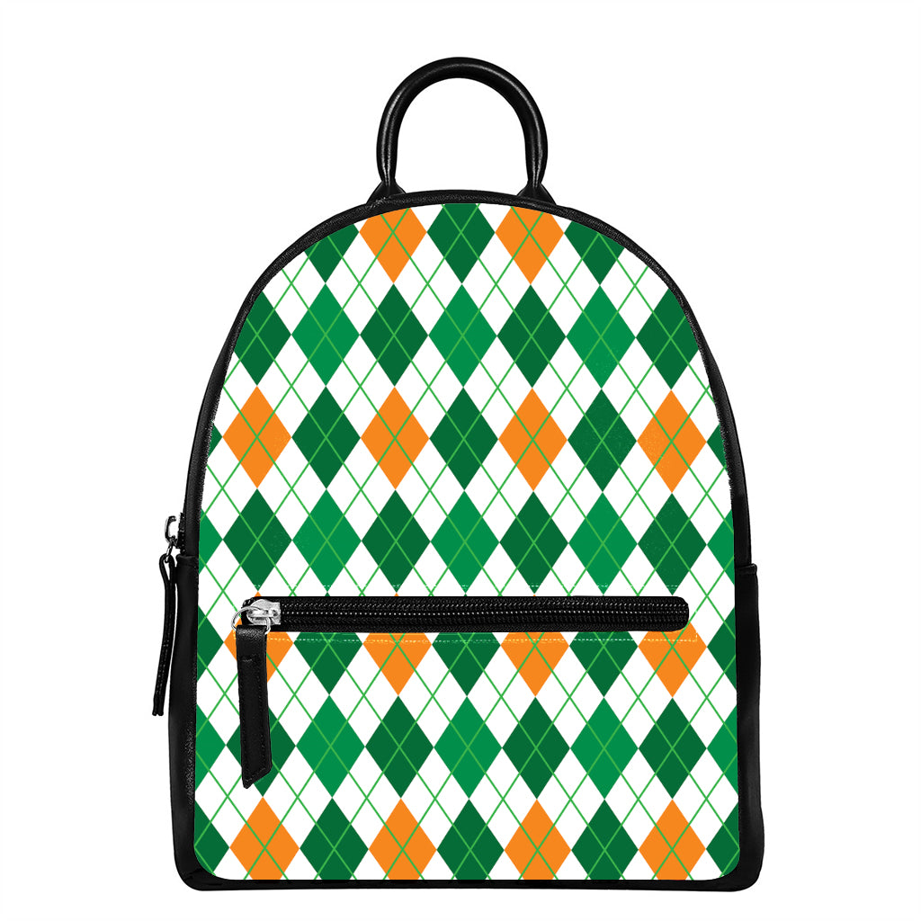 St Patrick's Day Argyle Pattern Print Leather Backpack
