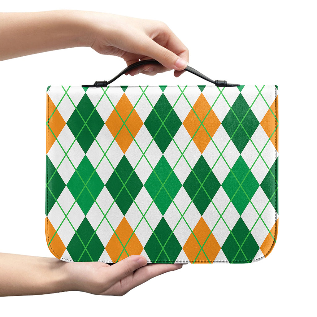 St Patrick's Day Argyle Pattern Print Leather Bible Cover