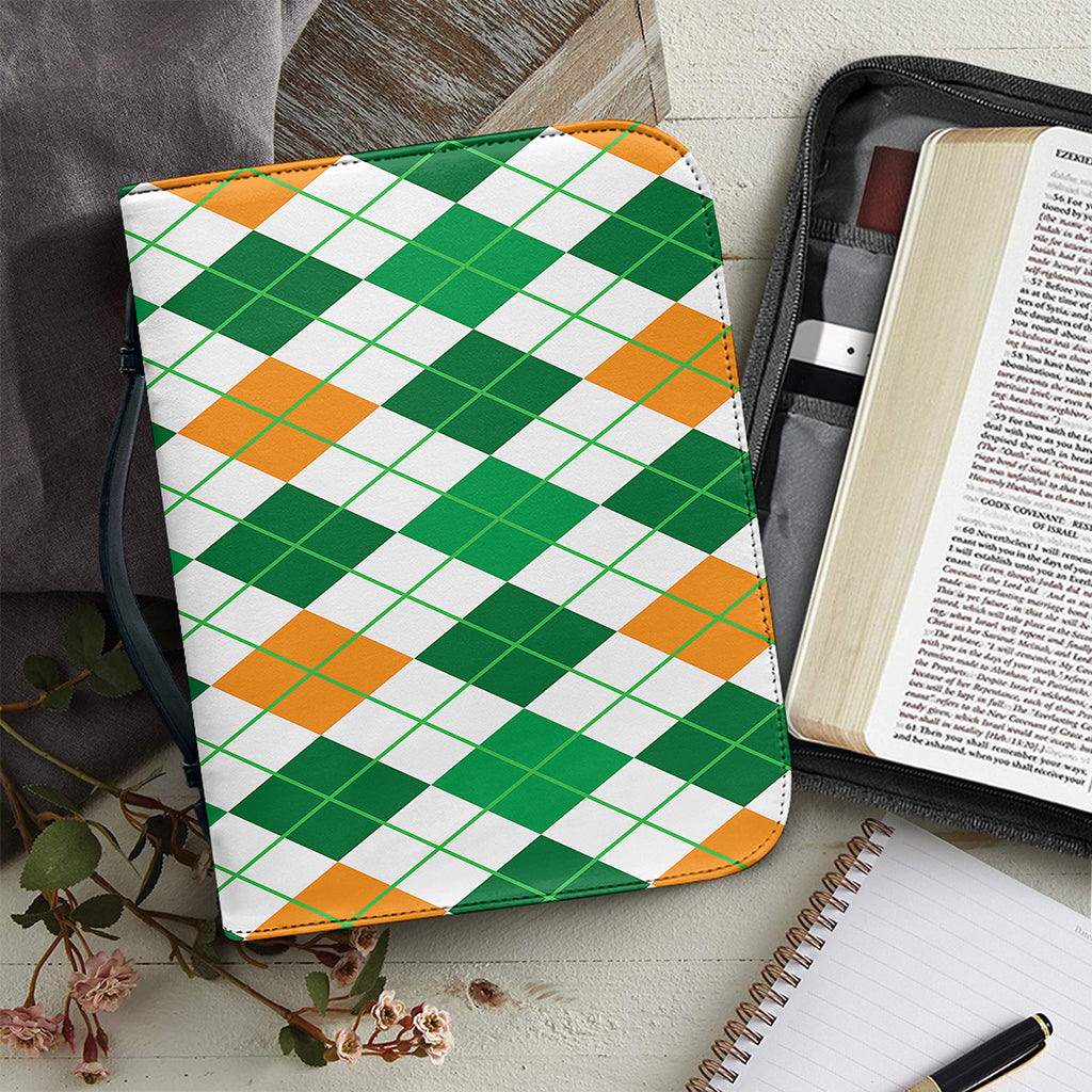 St Patrick's Day Argyle Pattern Print Leather Bible Cover