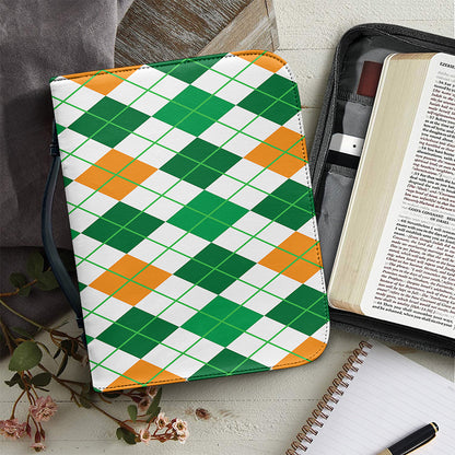 St Patrick's Day Argyle Pattern Print Leather Bible Cover