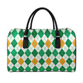 St Patrick's Day Argyle Pattern Print Leather Duffel Bag