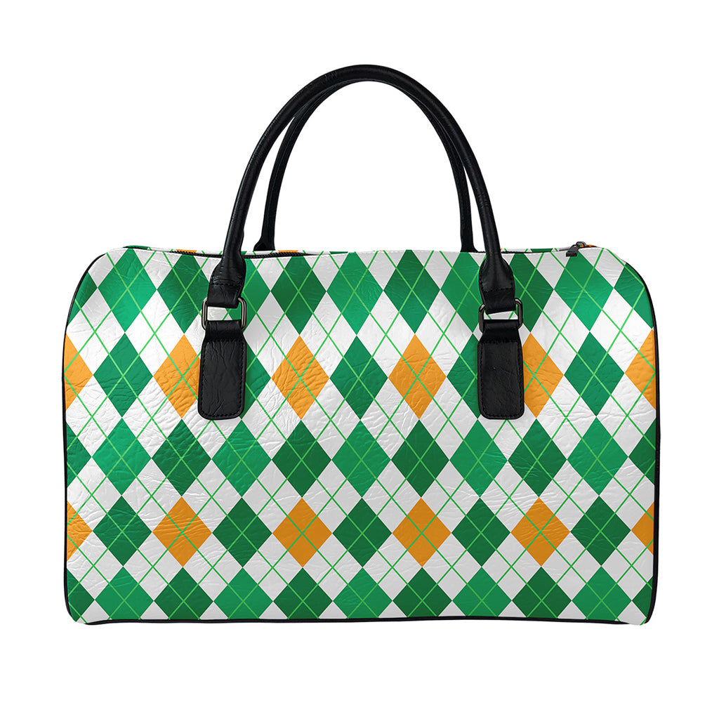 St Patrick's Day Argyle Pattern Print Leather Duffle Bag