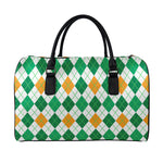 St Patrick's Day Argyle Pattern Print Leather Duffle Bag