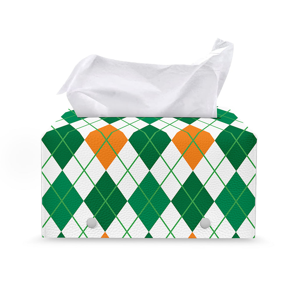 St Patrick's Day Argyle Pattern Print Leather Tissue Box Cover