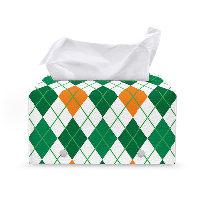 St Patrick's Day Argyle Pattern Print Leather Tissue Box Cover