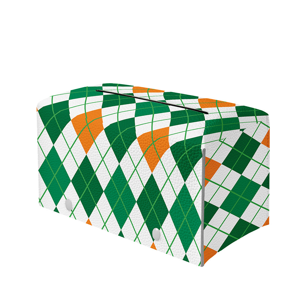 St Patrick's Day Argyle Pattern Print Leather Tissue Box Cover