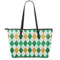 St Patrick's Day Argyle Pattern Print Leather Tote Bag With Zipper