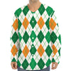 St Patrick's Day Argyle Pattern Print Long Sleeve Baseball Jersey